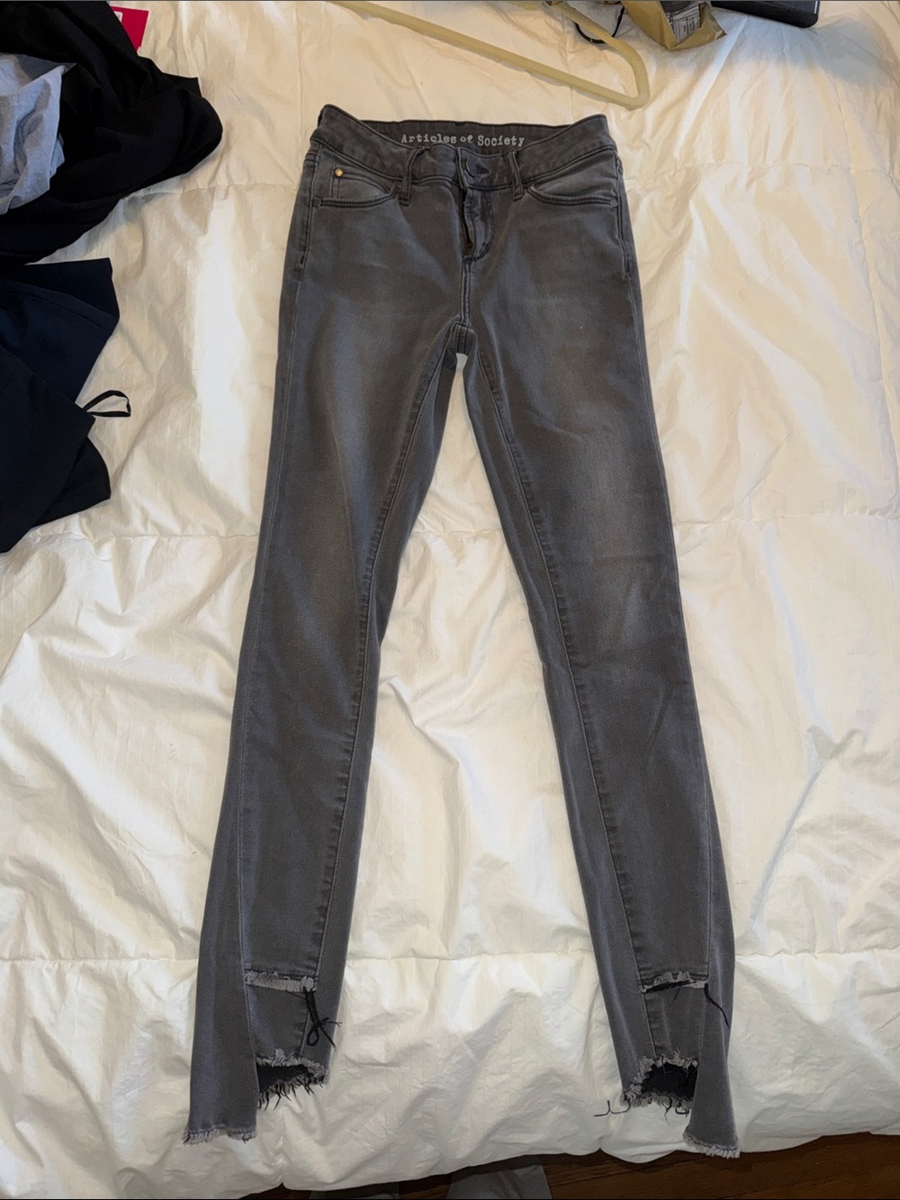 Articles Of Society Charcoal Gray Skinny Jeans with Distressed Hem
